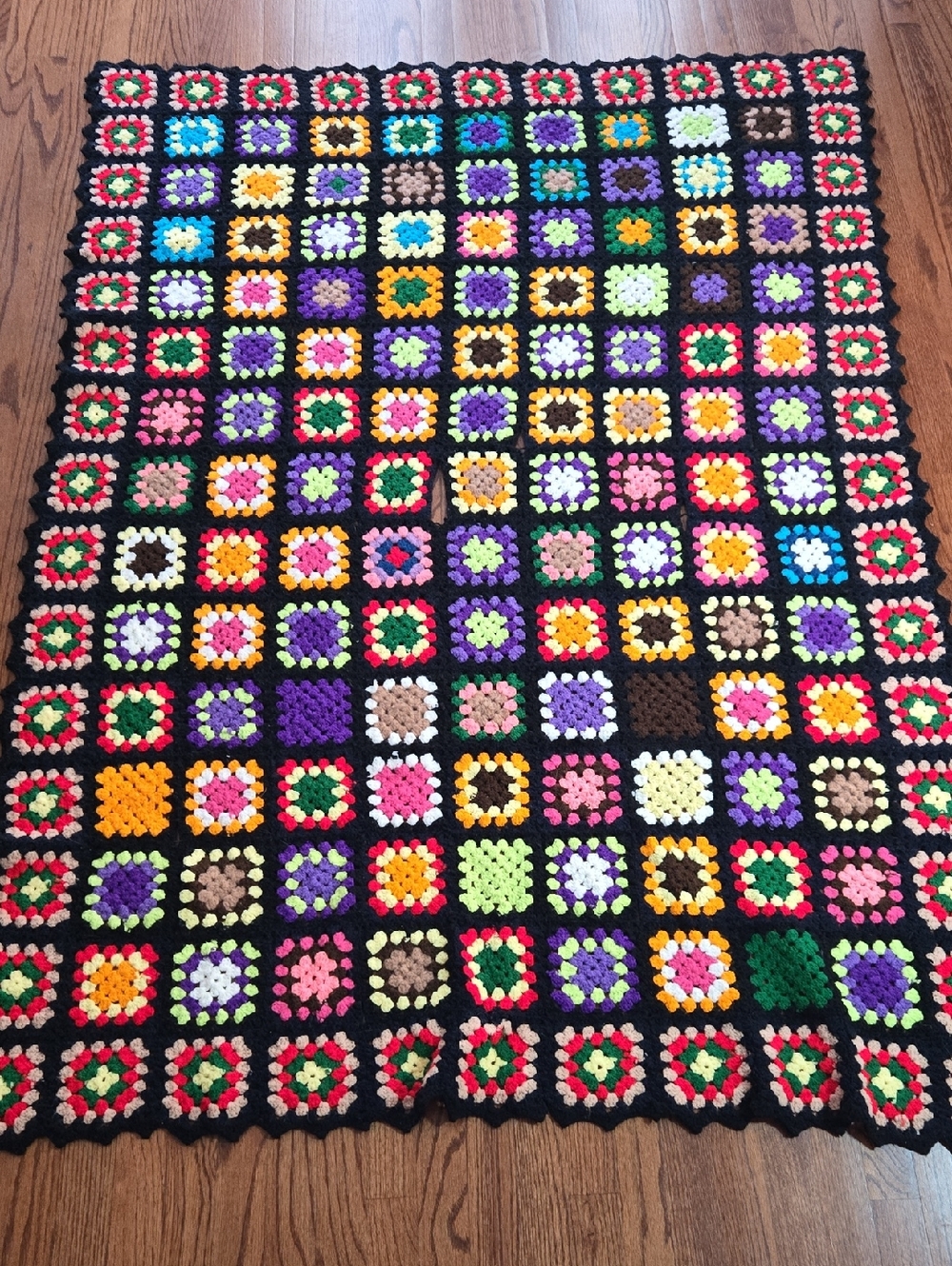 Colorful Handmade Granny Square Crochet 72" x 51" Afghan Blanket
